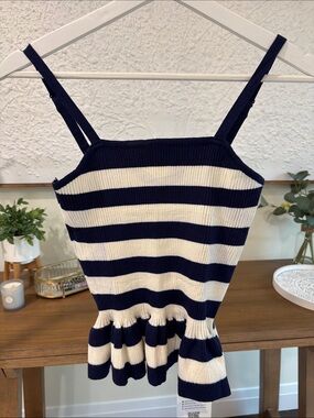 Cider Navy and White Striped Ribbed Tank Top